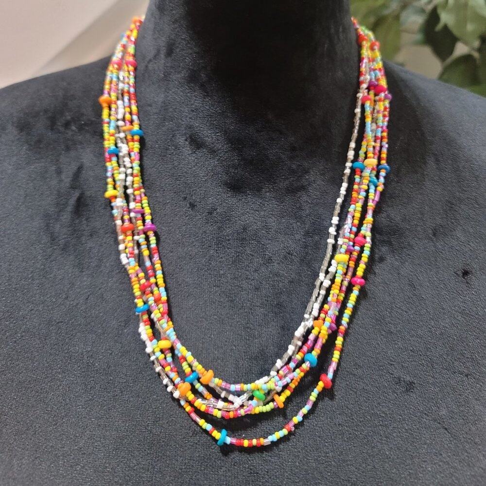Vintage Bohemia Handmade Rainbow Seed Beads Simple Choker Necklace